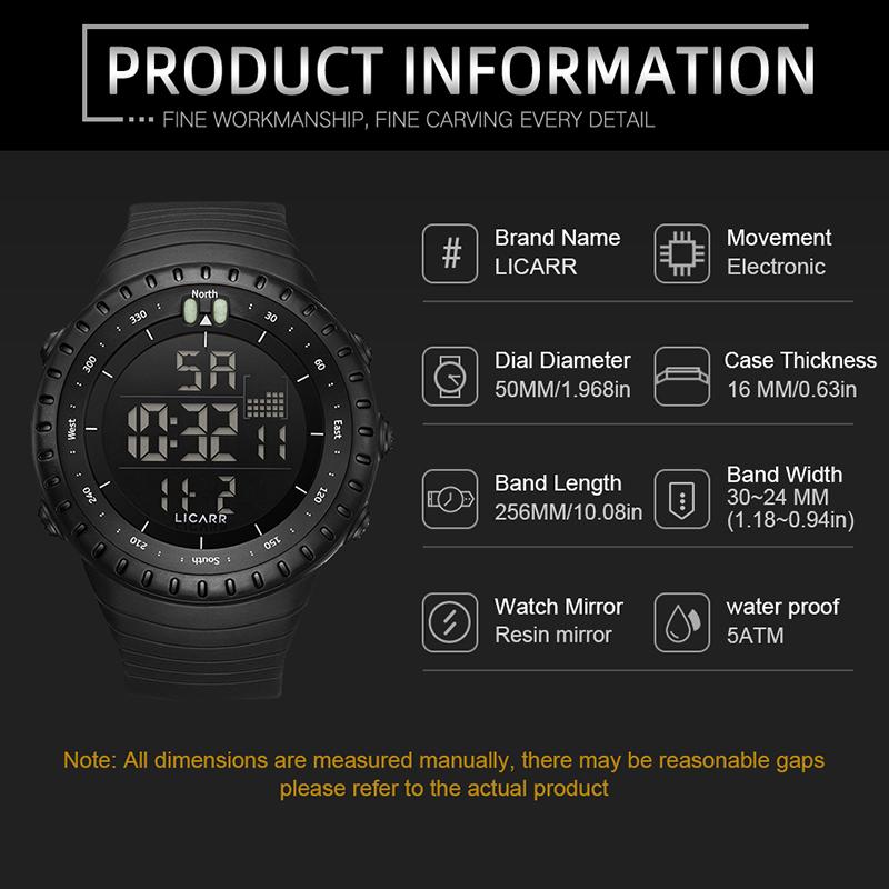 LICARR Brand Original Fashion Men's Watch Casual Digital Luminous Sports Waterproof Watches Calendar Stopwatch 9521