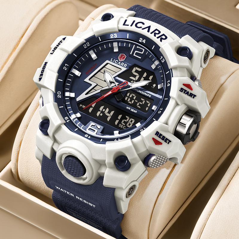 LICARR Brand Fashion Men's Watch Casual Analog-Digital Sports Waterproof Quartz Watches Stopwatch 9528