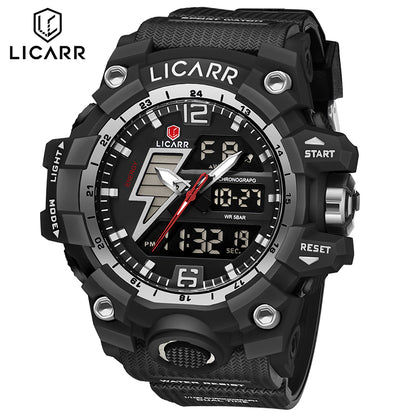 LICARR Brand Fashion Men's Watch Casual Analog-Digital Sports Waterproof Quartz Watches Stopwatch 9528