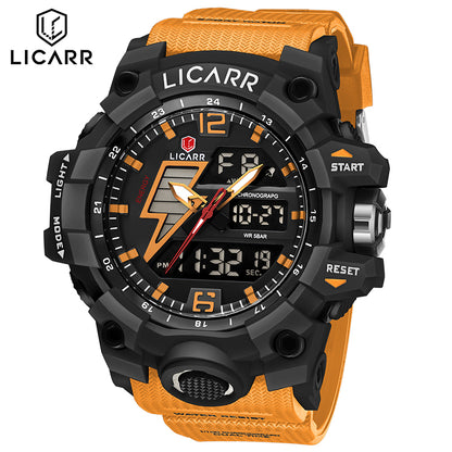 LICARR Brand Fashion Men's Watch Casual Analog-Digital Sports Waterproof Quartz Watches Stopwatch 9528