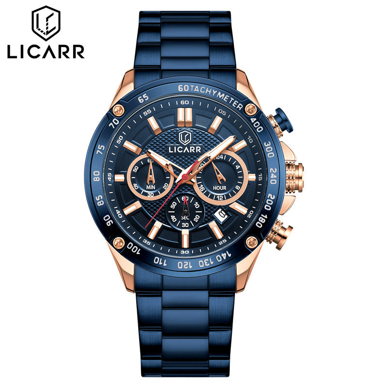 LICARR Original Brand Men's Watches Classic Quartz Waterproof Clock Male Casual Fashion Chronograph Luminous Date