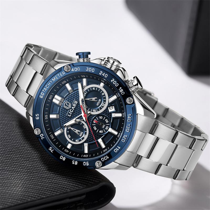 LICARR Original Brand Men's Watches Classic Quartz Waterproof Clock Male Casual Fashion Chronograph Luminous Date